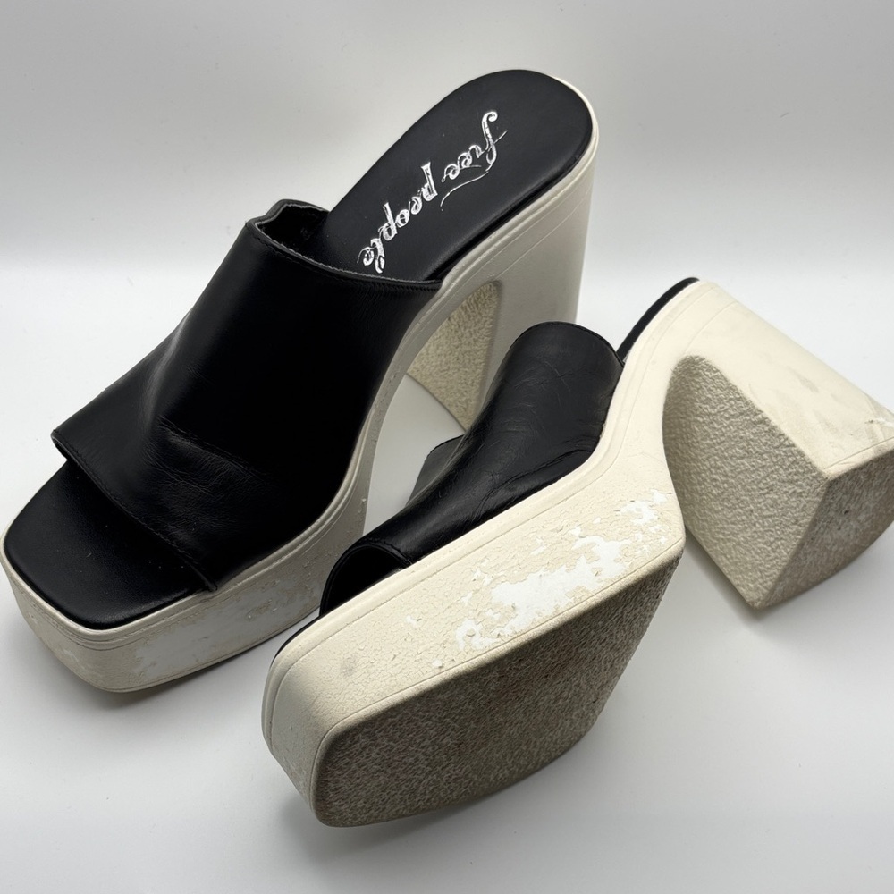 Free People Black and White Platform Mules - 39.5=9